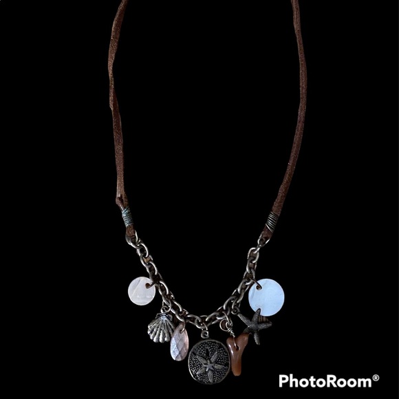 Jewelry - Vintage Bohemian, Hippie-Style, Beach-Inspired Necklace with Shells & Leather